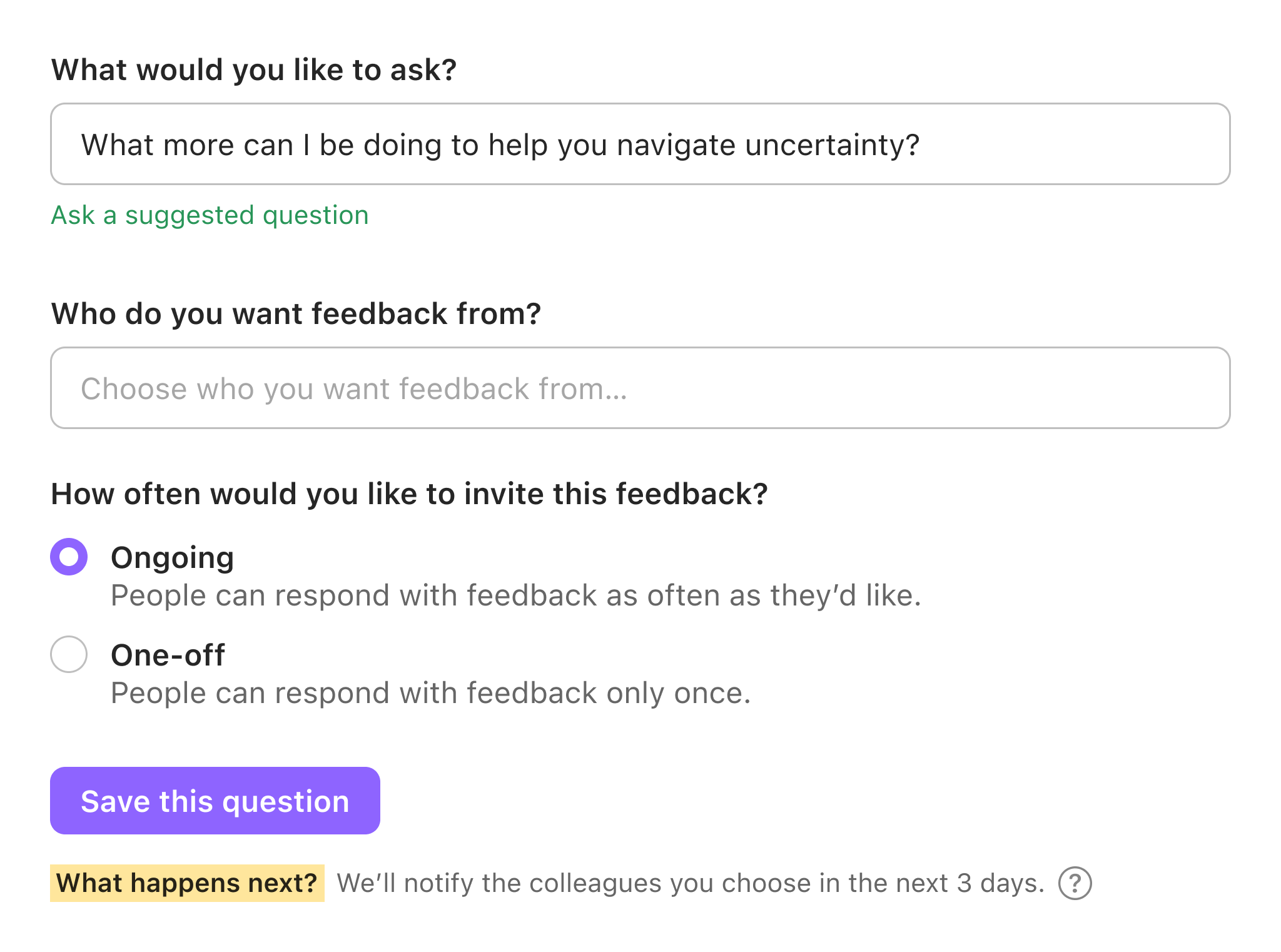 Creating a new feedback invitation