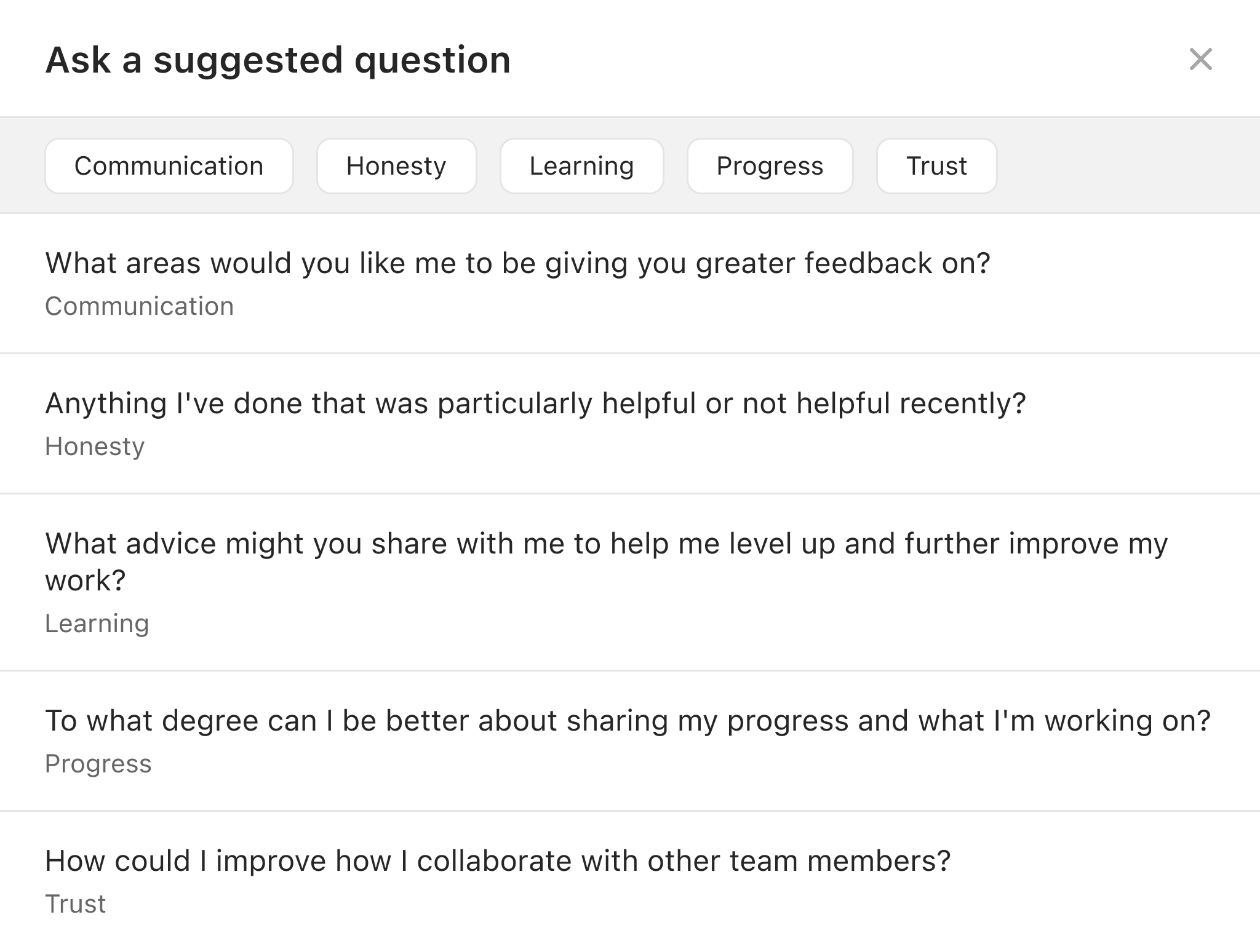Choosing a suggested question template
